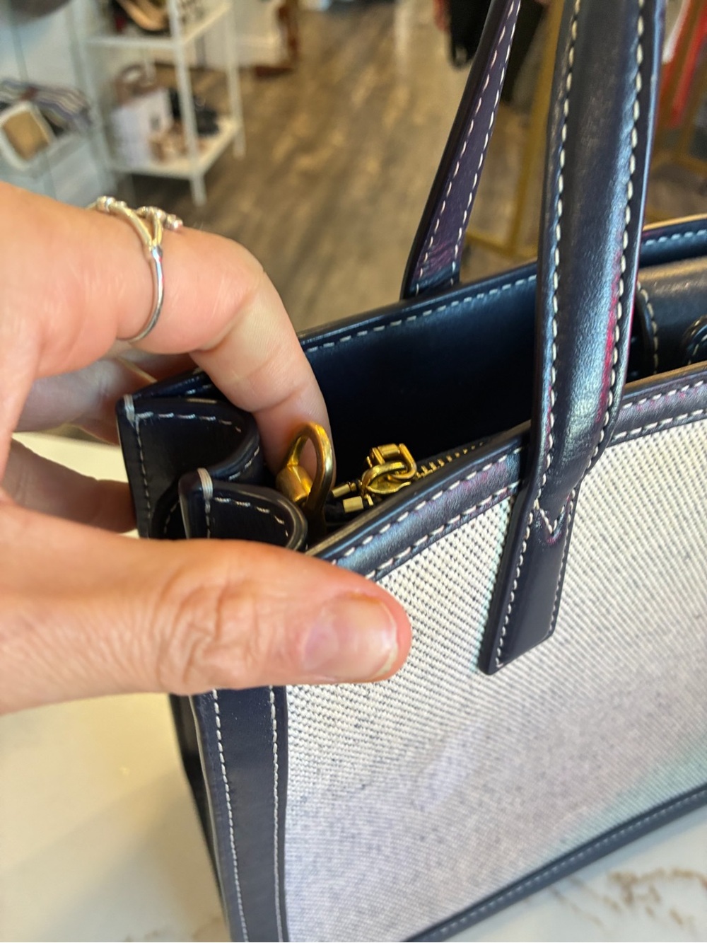 Tory Burch Navy and Cream Canvas Tote - Picture 3 of 7